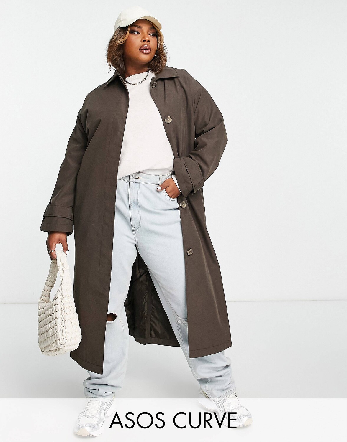 

Шоколадный тренч бойфренда ASOS DESIGN Curve
