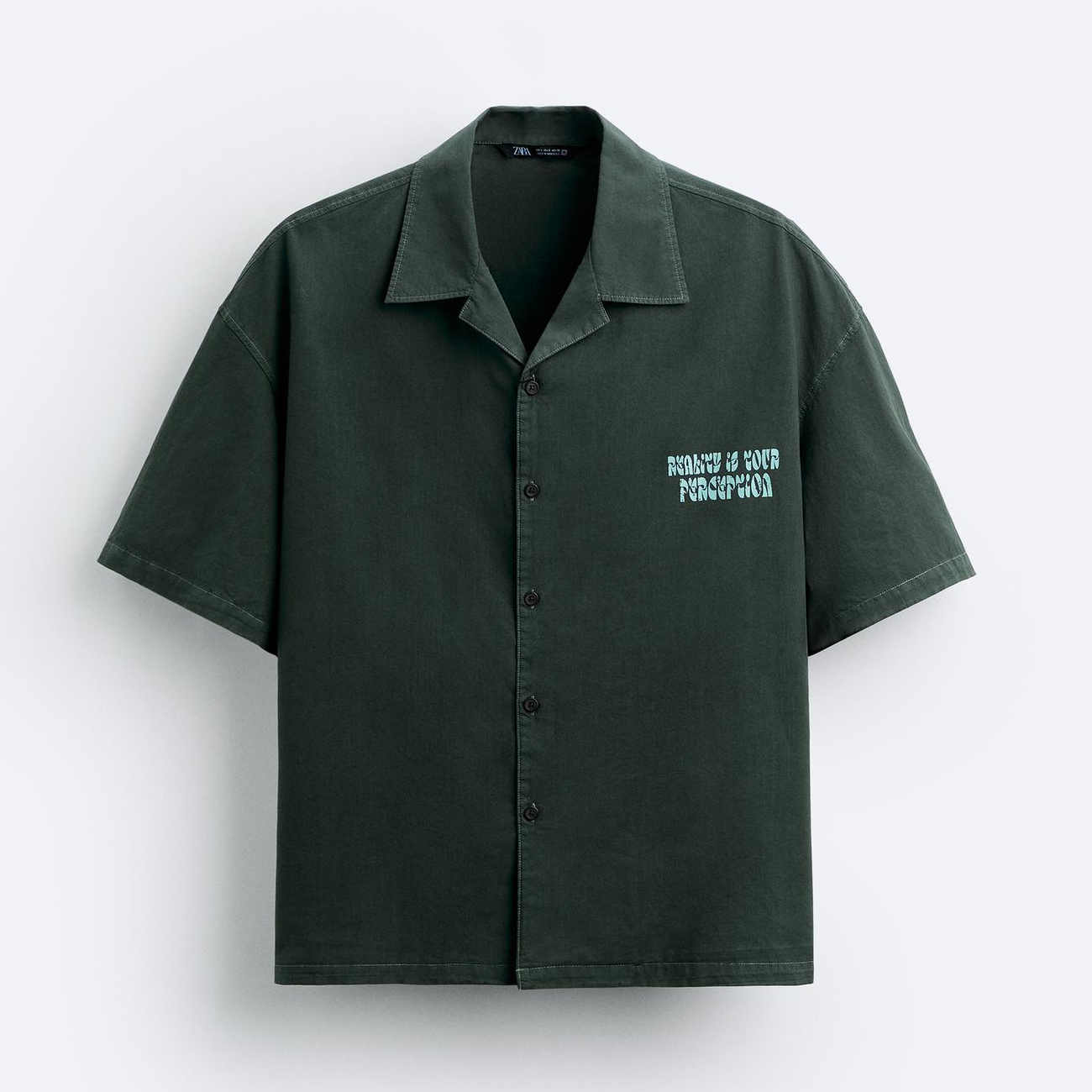 Рубашка Zara Printed Poplin, серо-зеленый рубашка zara poplin ванильный