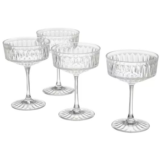 Набор бокалов для шампанского с гравировкой 4 штуки 210 мл Ikea, прозрачный по бабушкиным рецептам