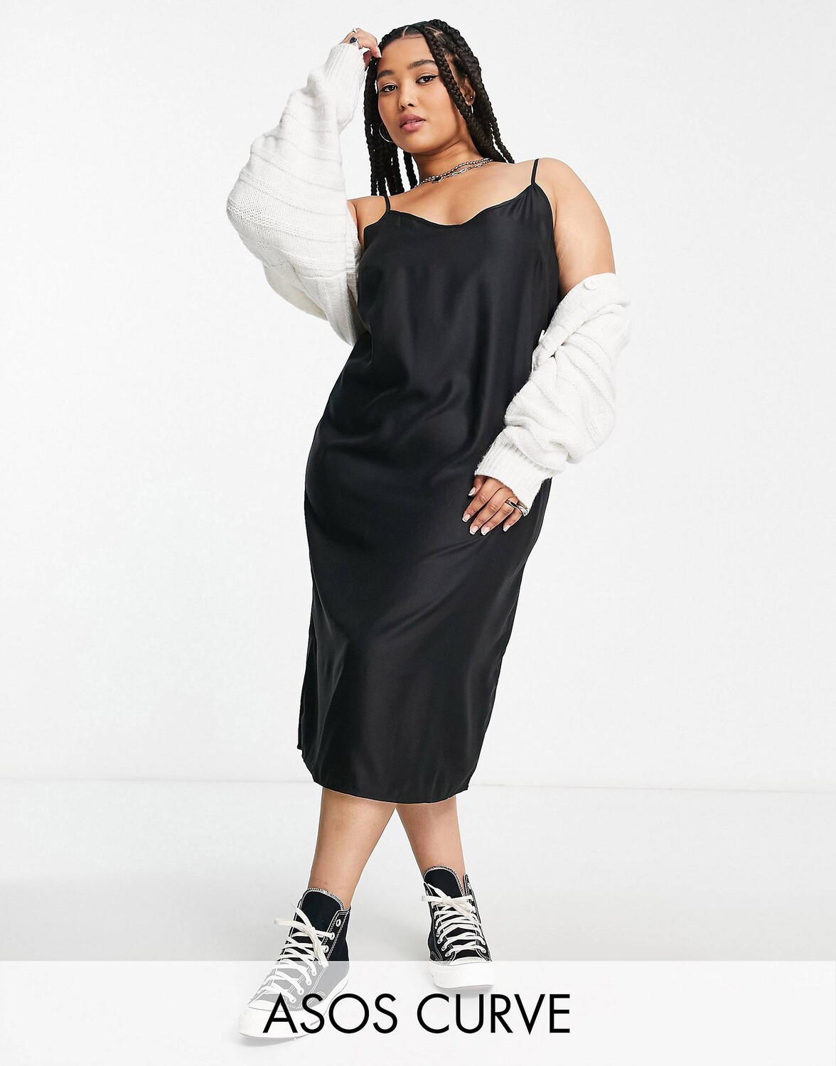 

Черное платье-комбинация миди с v-образным вырезом ASOS DESIGN Curve, Черный