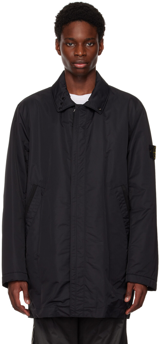 

Черное пальто с отложным воротником Stone Island