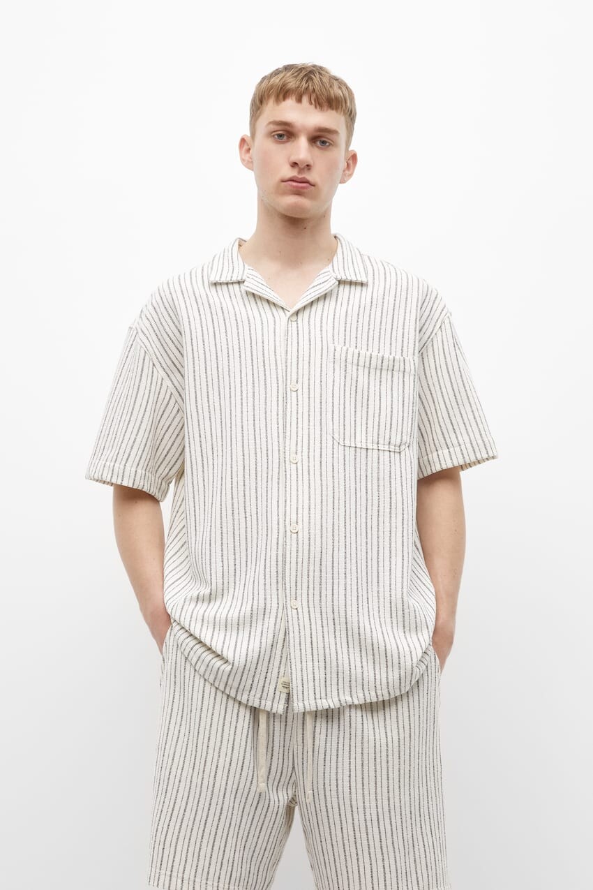 

Деревенская белая рубашка в полоску Pull&Bear, кремовый