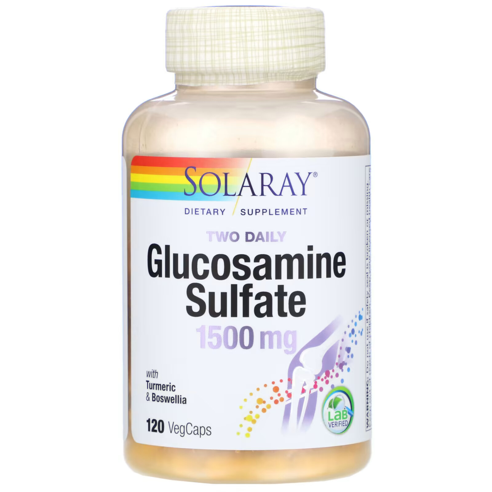 Solaray, Сульфат глюкозамина для приема дважды в день, с куркумой и босвеллией, 1500 мг, 120 растительных капсул solaray сульфат глюкозамина 500 мг 120 капсул