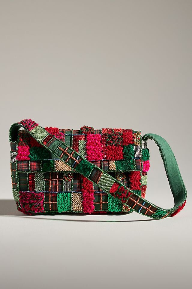 

Сумка Anthropologie Fiona Holiday Plaid Edition из бисера, красный