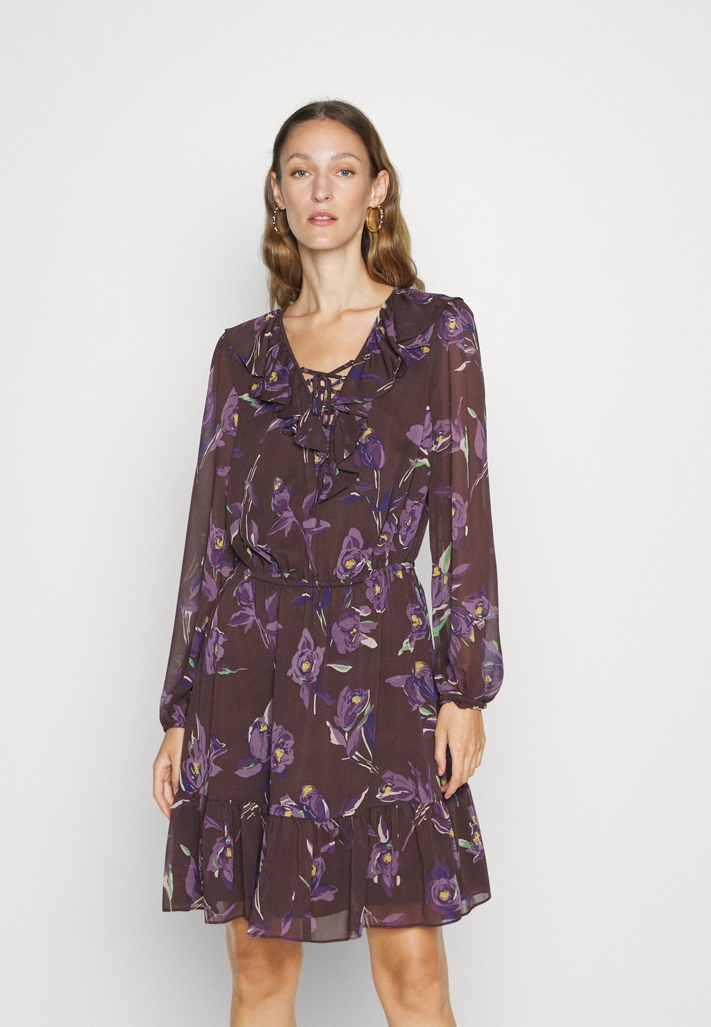 Летнее платье Hilbera Long Sleeve Day Dress Lauren Ralph Lauren, цвет brown/purple/multi-coloured босоножки на платформе katelina aldo цвет brown multi coloured
