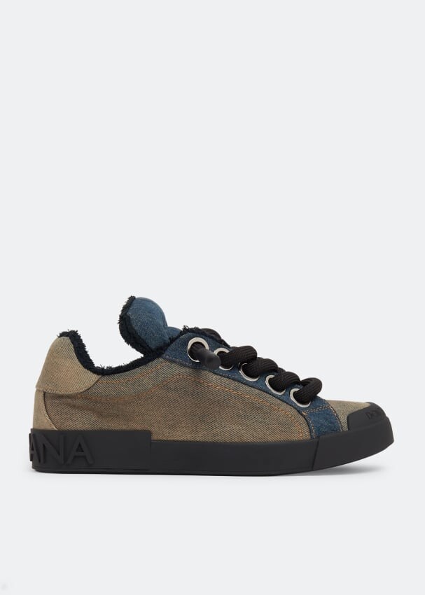 

Кроссовки DOLCE&GABBANA Portofino denim patchwork sneakers, коричневый