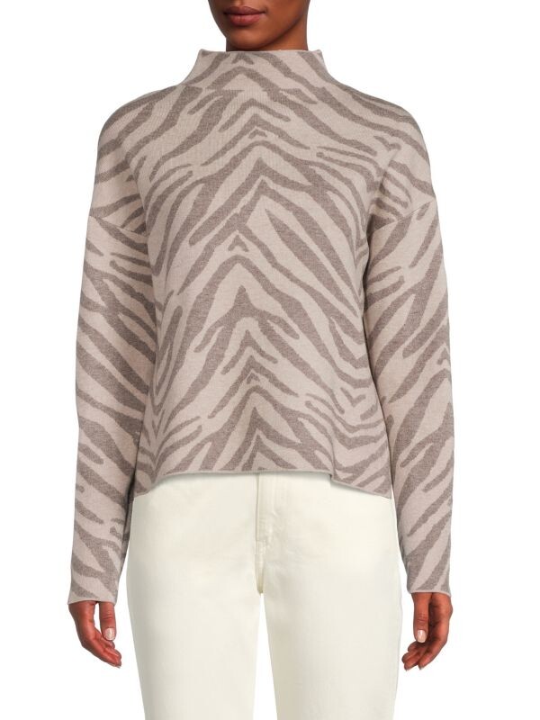 

Свитер с зебровым принтом и заниженными плечами Carmen Marc Valvo Light taupe