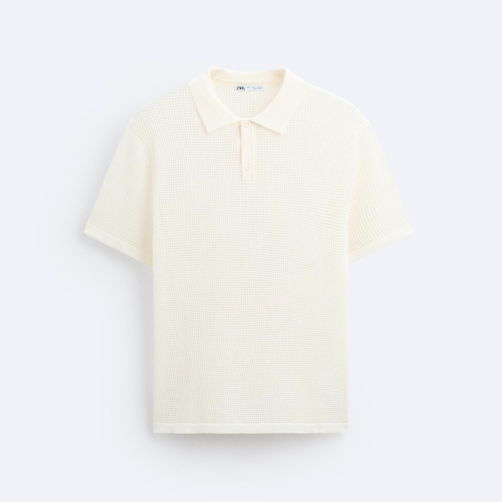 

Футболка поло Zara Open-knit, кремовый
