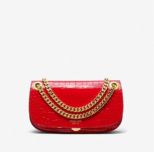 

Сумка-конверт с тиснением под крокодила Michael Kors Christie Crocodile Embossed Leather Envelope, красный