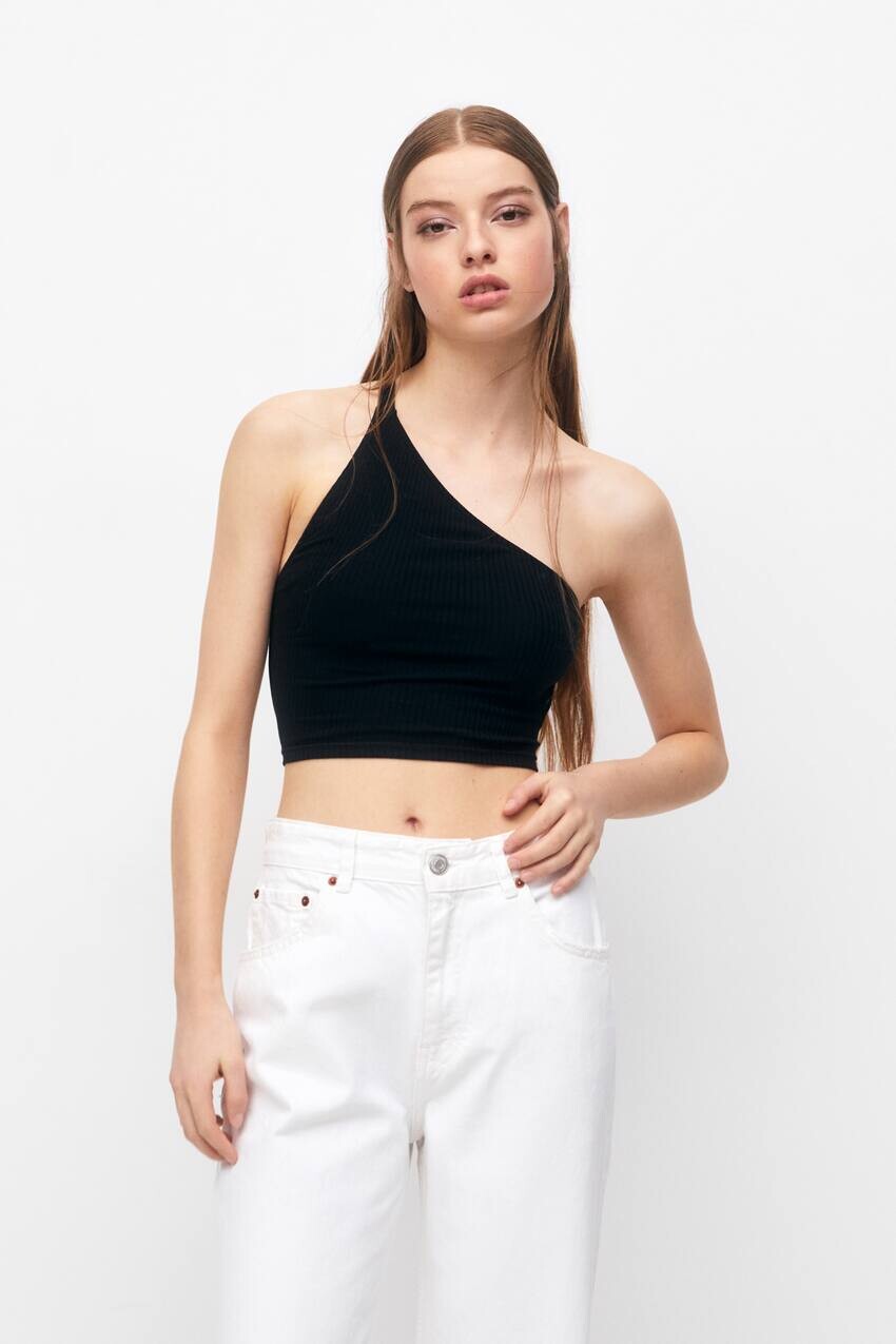 

Асимметричный топ в рубчик Pull&Bear, черный