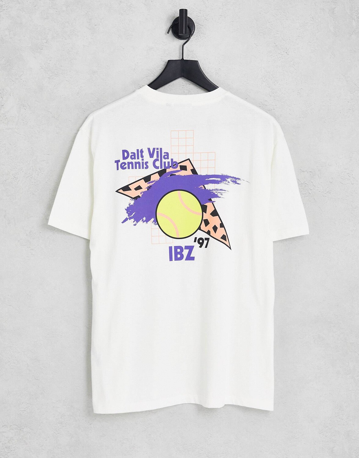 

Белая непринужденная футболка ASOS DESIGN с теннисным ретро-принтом Ibiza ASOS DESIGN