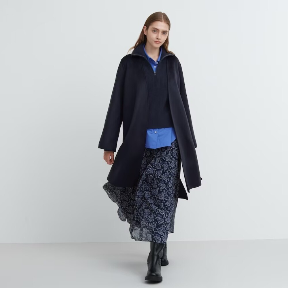 

Пальто Uniqlo Double Face, темно-синий