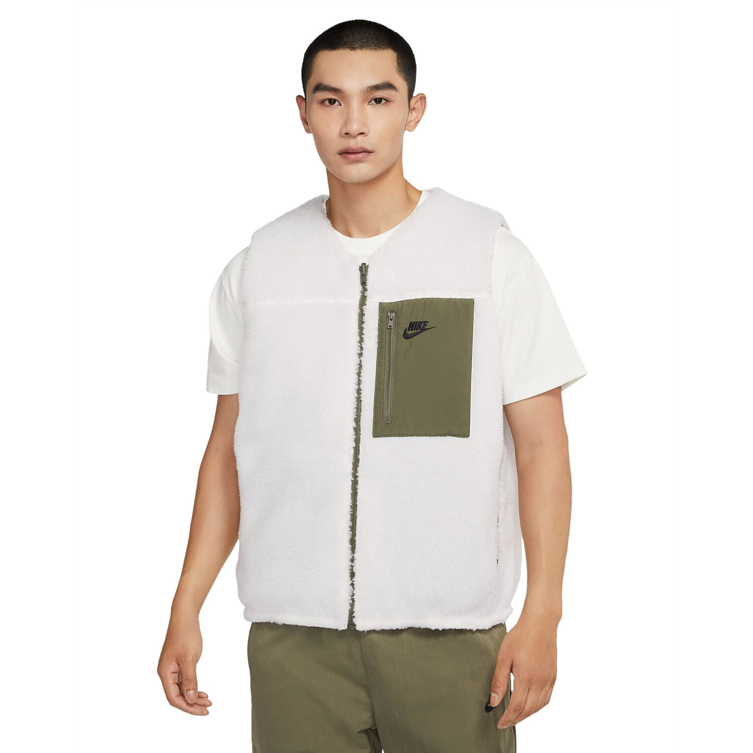 

Утепленный жилет Nike Club+ Men's Reversible Winterized, белый/оливковый/черный