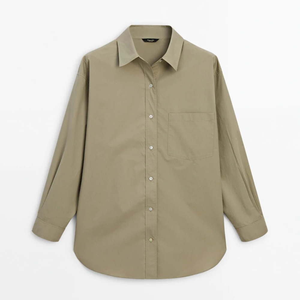 Рубашка Massimo Dutti Cotton Blend With Pockets, дымчатый рубашка massimo dutti cropped poplin with pockets белый