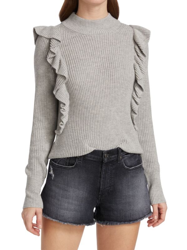 

Свитер 7 For All Mankind из смесовой шерсти с рюшами, серый