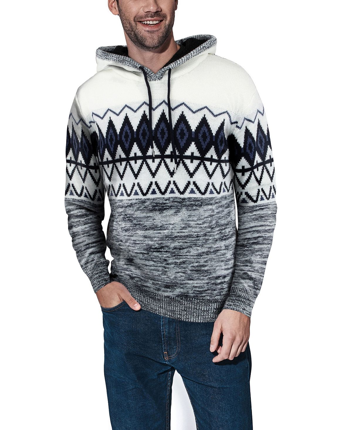 Мужской свитер с капюшоном с цветными блоками X-Ray, бирюзовый зимний однотонный кашемировый вязаный кардиган повседневный мужской свитер с капюшоном и воротником
