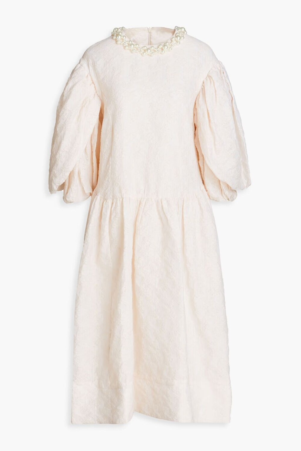 

Жаккардовое платье миди со сборками и декором. Simone Rocha, крем