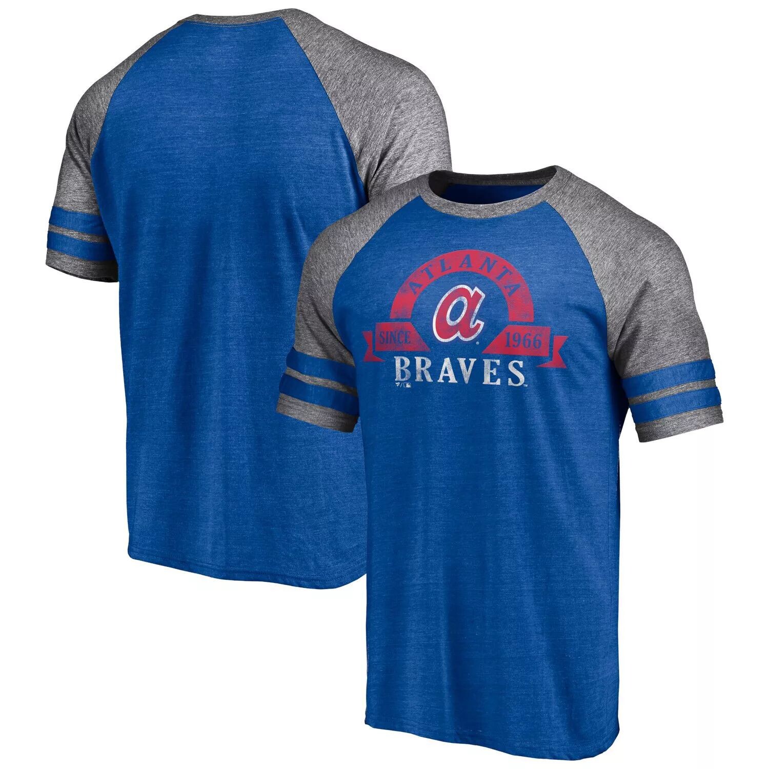 

Мужская футболка Fanatics с логотипом Heather Royal Atlanta Braves Utility, двухполосная футболка реглан Tri-Blend