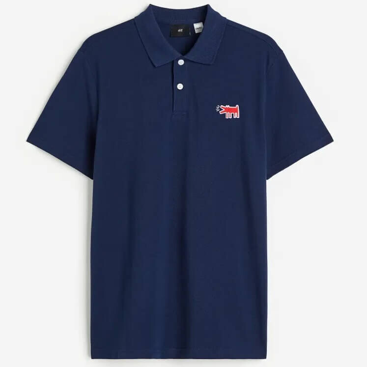 

Футболка поло с вышивкой H&M Keith Haring Regular Fit, темно-синий