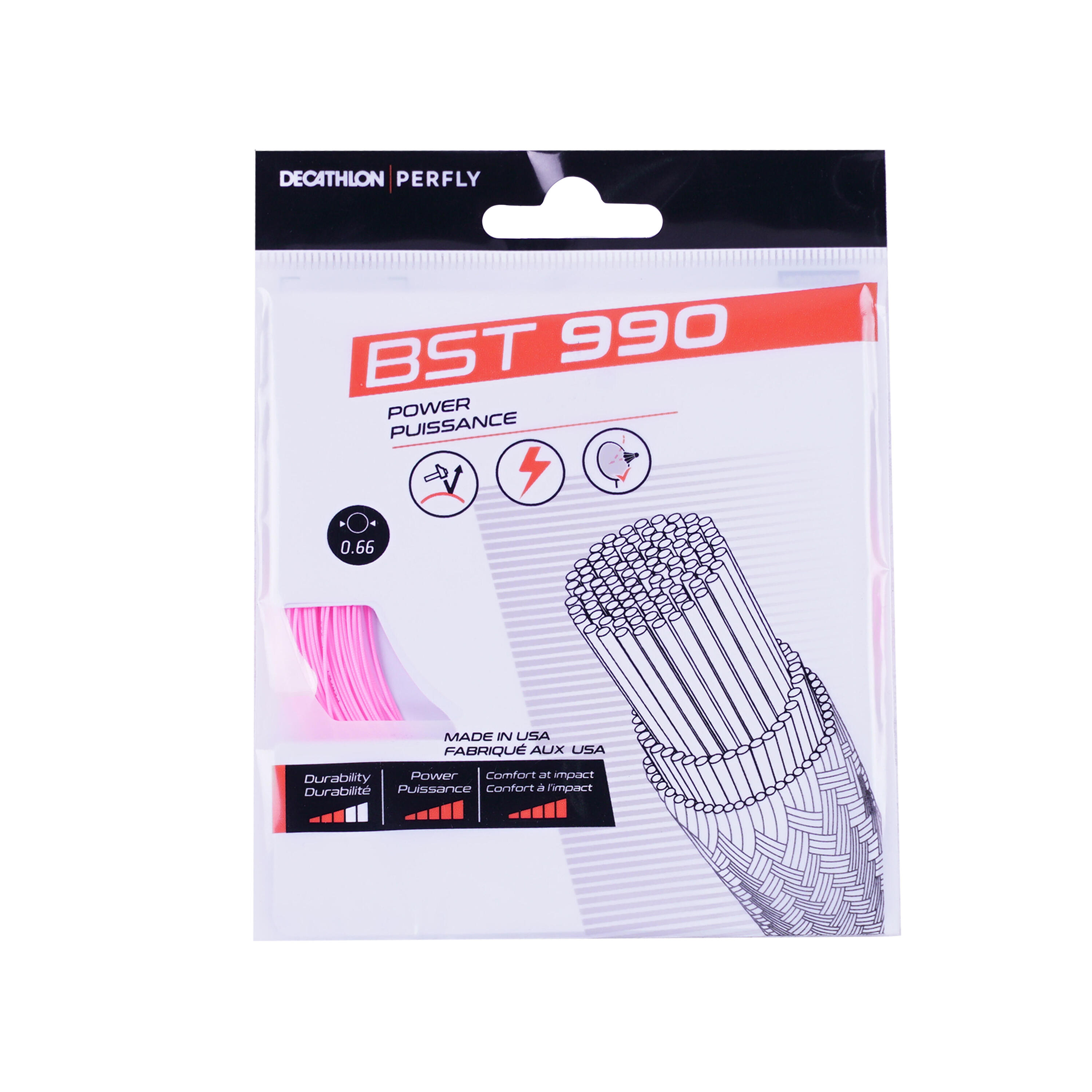 Бадминтонная струна BST 990 розовая PERFLY, неоновый розовый
