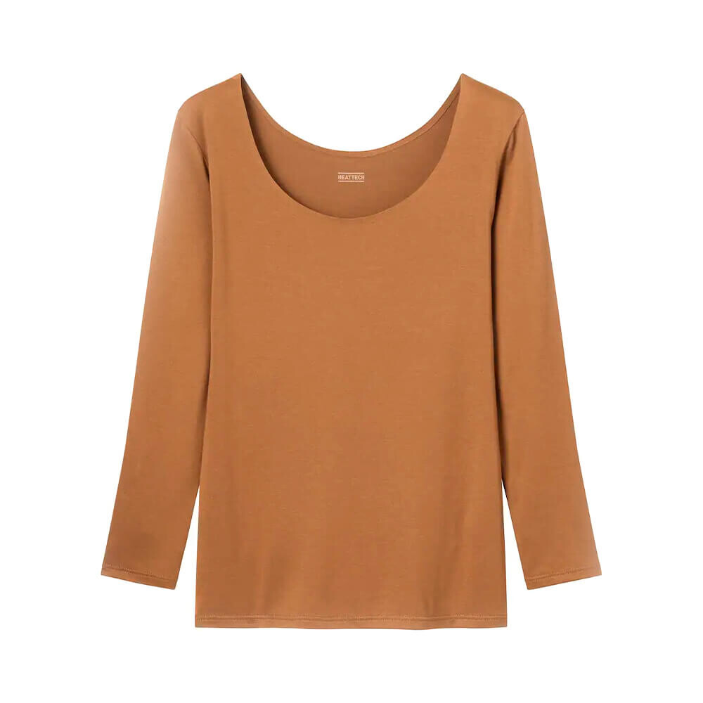 

Лонгслив Uniqlo Heattech Scoop Neck Long Sleeved Thermal Top, коричневый