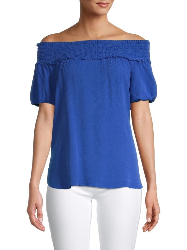 

Присборенный топ с открытыми плечами Saks Fifth Avenue True cobalt