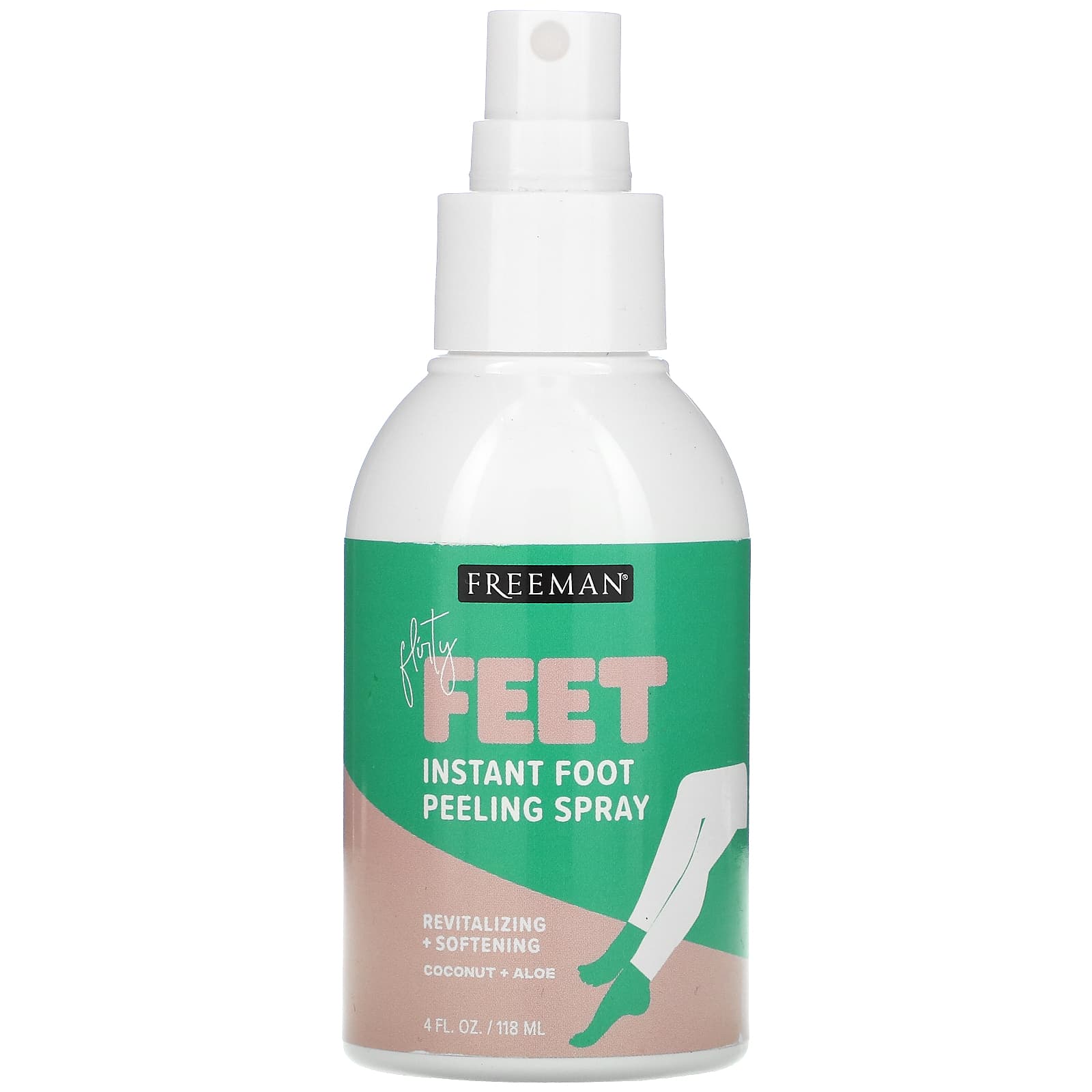 Flirty Feet, мгновенный спрей-пилинг для ног, кокос + алоэ, 118 мл (4 жидк. унции) Freeman Beauty freeman beauty flirty feet массажная губка для ног 65 г 2 3 унции
