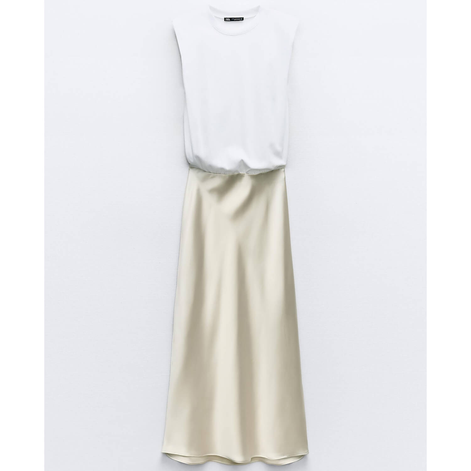 Платье Zara Satin-Finish Contrast, белый платье zara satin midi черный