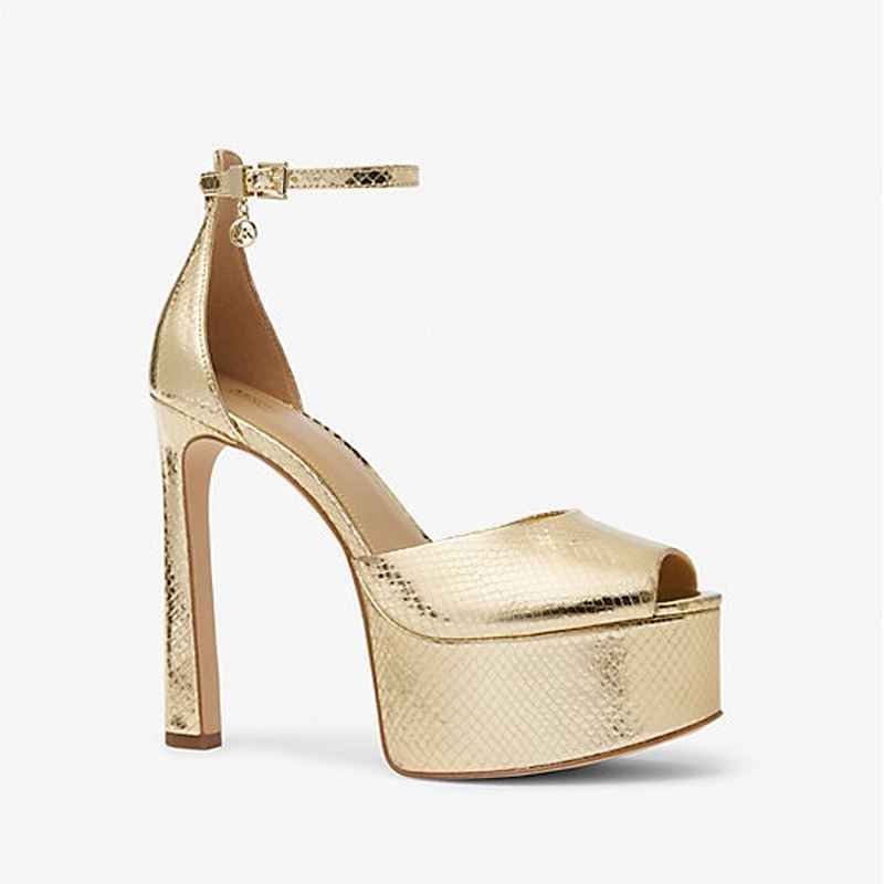 Туфли Michael Michael Kors Martina Metallic Snake, бледно-золотой туфли женские из лакированной кожи на высоком каблуке шпильке с открытым носком
