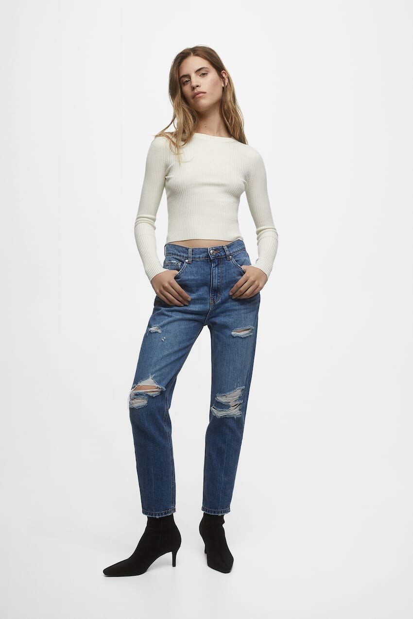 

Рваные джинсы мам Pull&Bear, темно-синий