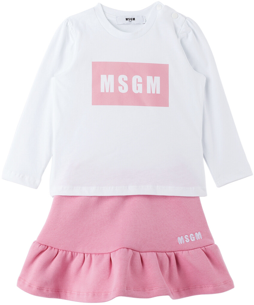 

Детская бело-розовая футболка и юбка с длинным рукавом MSGM Kids, Розовый