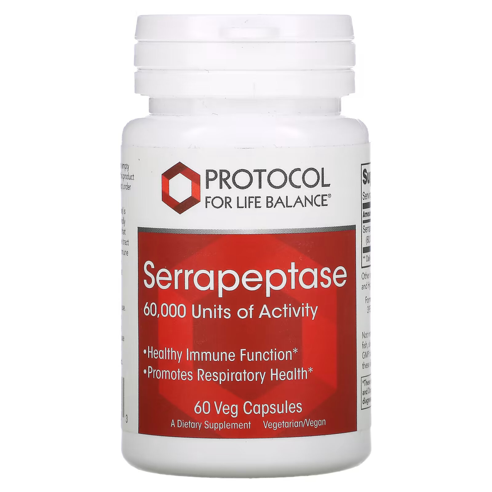 Protocol for Life Balance, Серрапептаза, 60 000, 60 растительных капсул серрапептаза 60 капсул