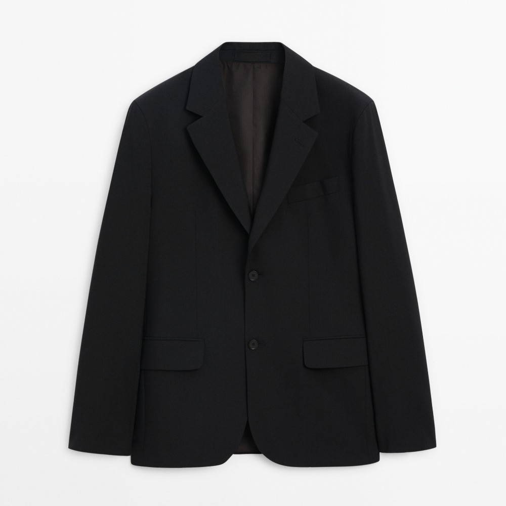 пиджак massimo dutti gray suit 100% wool check серый Пиджак Massimo Dutti Wool Stretch Suit, черный