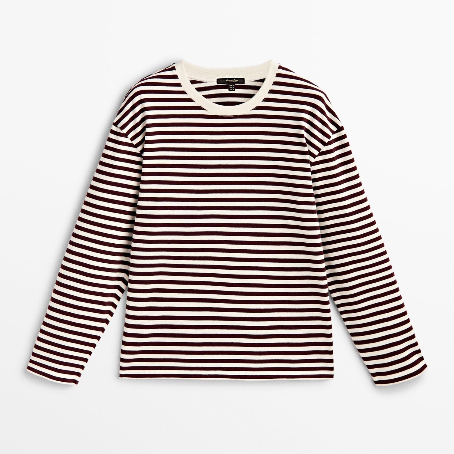 

Лонгслив Massimo Dutti Oversize Striped Cotton, темно-красный