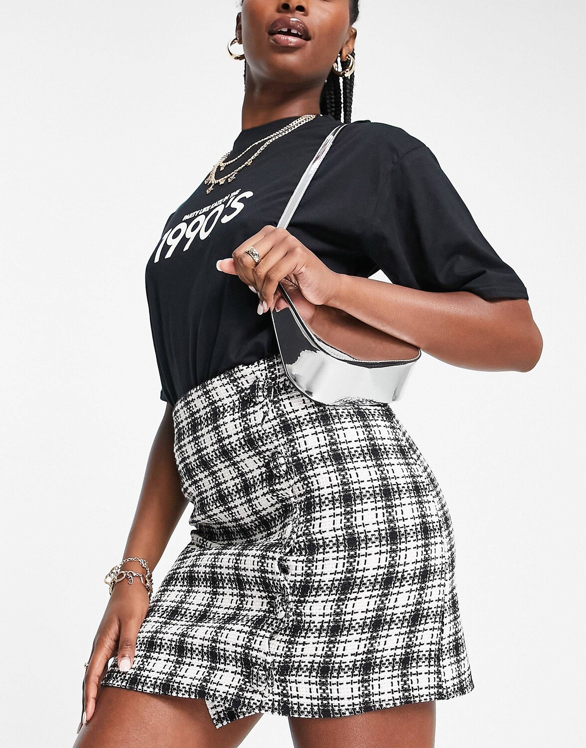 

Мини-юбка из букле с пуговицами в клетку ASOS DESIGN