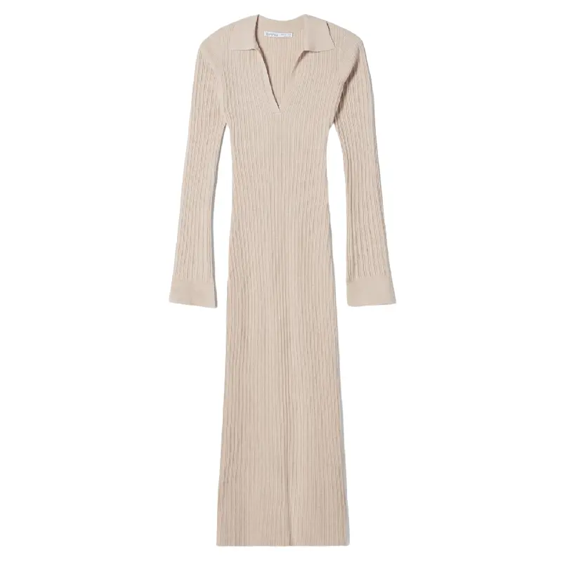 

Платье Bershka Long Knit Polo Collar, песочный