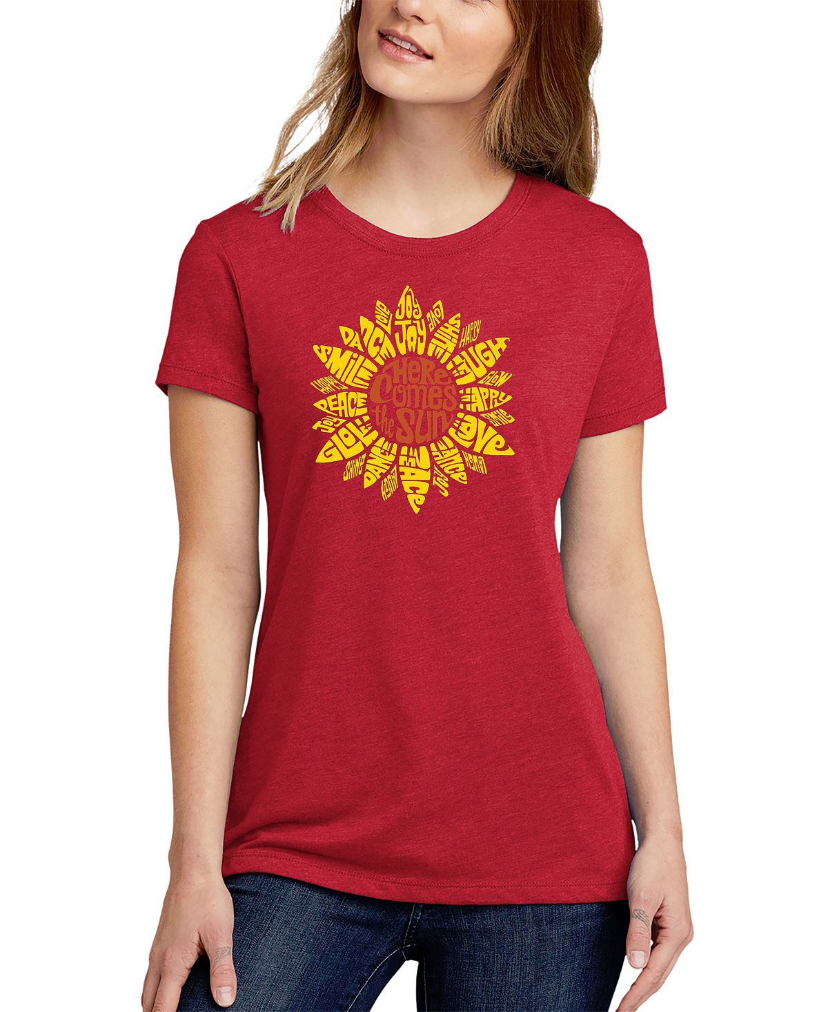 Женская футболка premium blend sunflower word art LA Pop Art, красный
