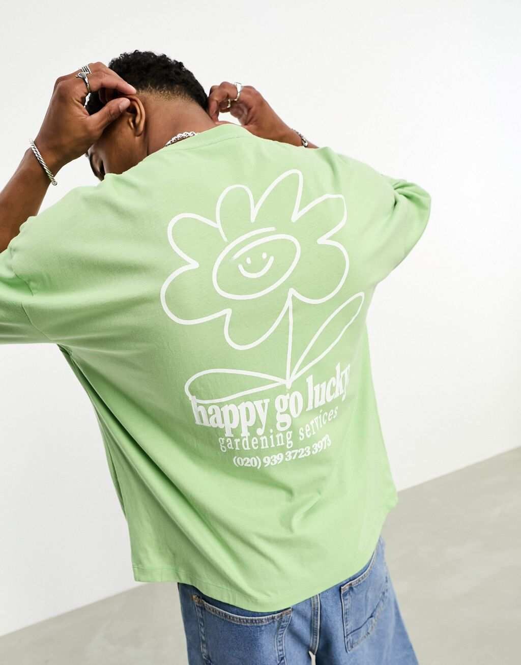

Бледно-зеленая футболка оверсайз с цветочным принтом на спине ASOS DESIGN, Зеленый