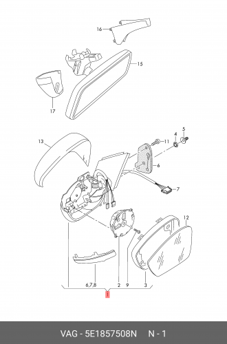 Зеркало заднего вида 5E1857508N VAG