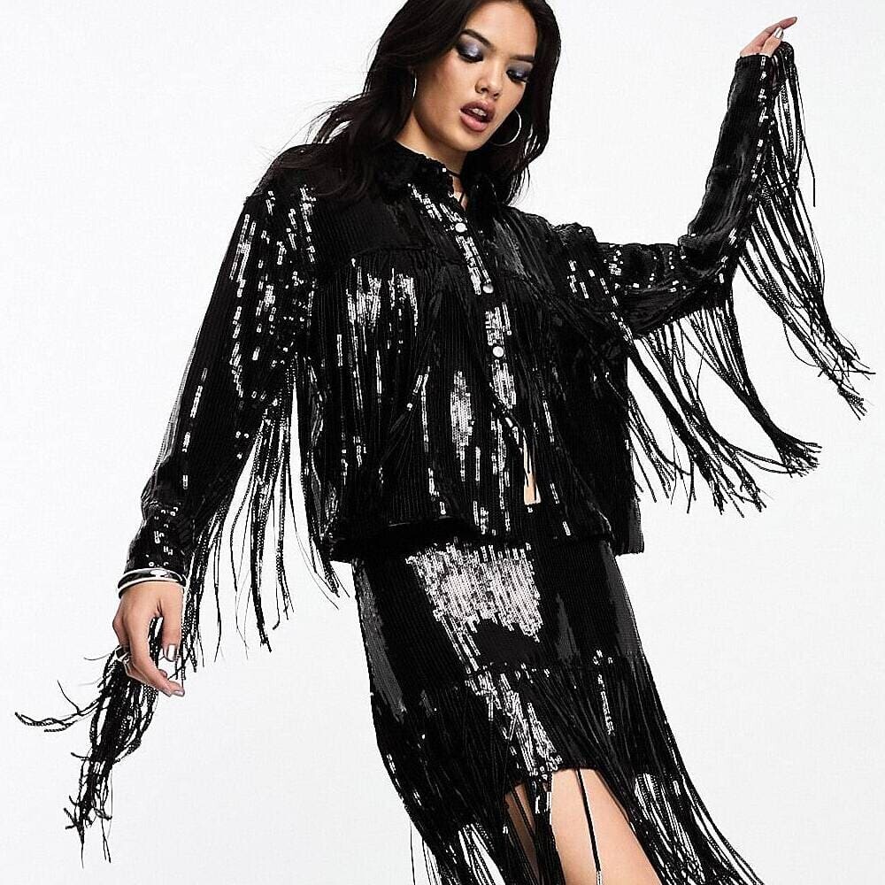 

Жакет Something New X Emma Fridsell Sequin Western Tassle Co-ord, черный