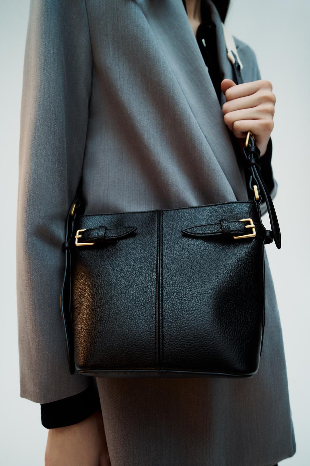 Сумка Zara Bucket With Buckles, черный широкая сумка через плечо сменный ремешок для кошелька цепочка для женской сумки ручная сумка аксессуары регулируемый ремень для сумок