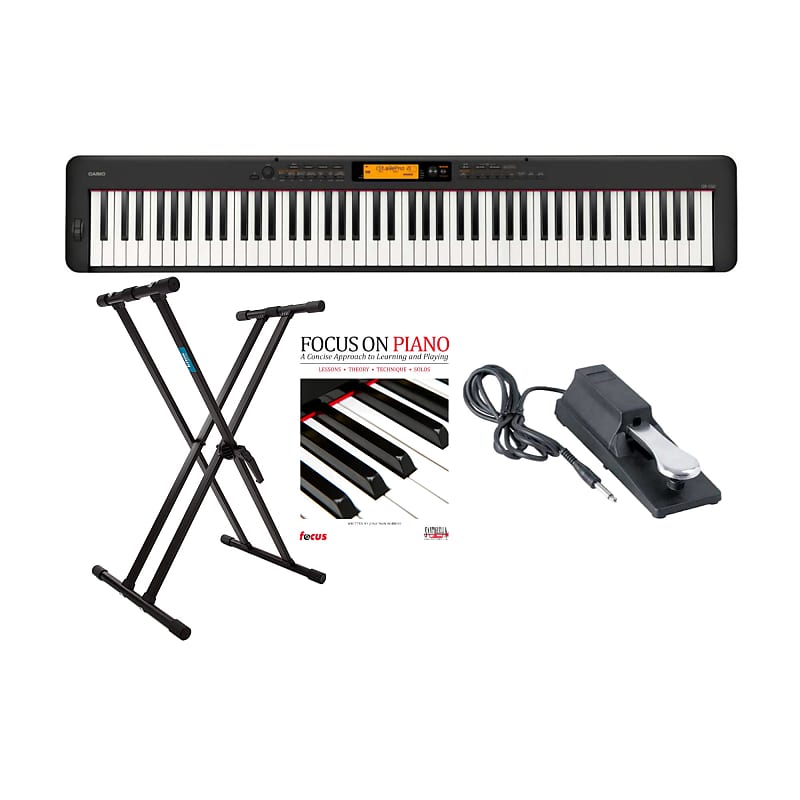 Casio CDP-S360 88-клавишное цифровое домашнее пианино с регулируемой подставкой для клавиатуры Knox Gear, педалью сустейна в стиле фортепианной клавиатуры на сцене и комплектом обучающих книг