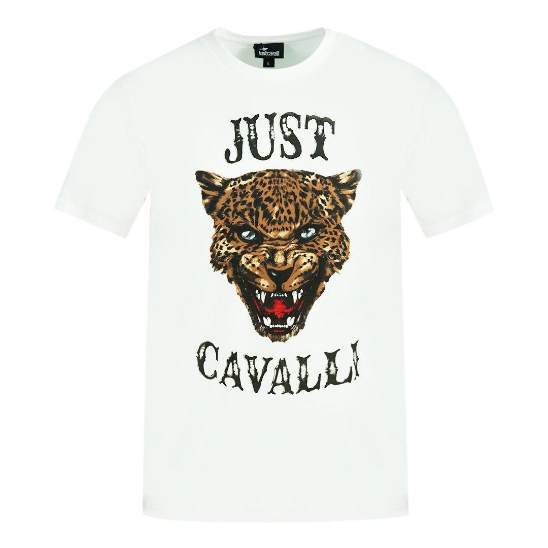 Белая футболка с леопардовым логотипом Just Cavalli, белый цена и фото