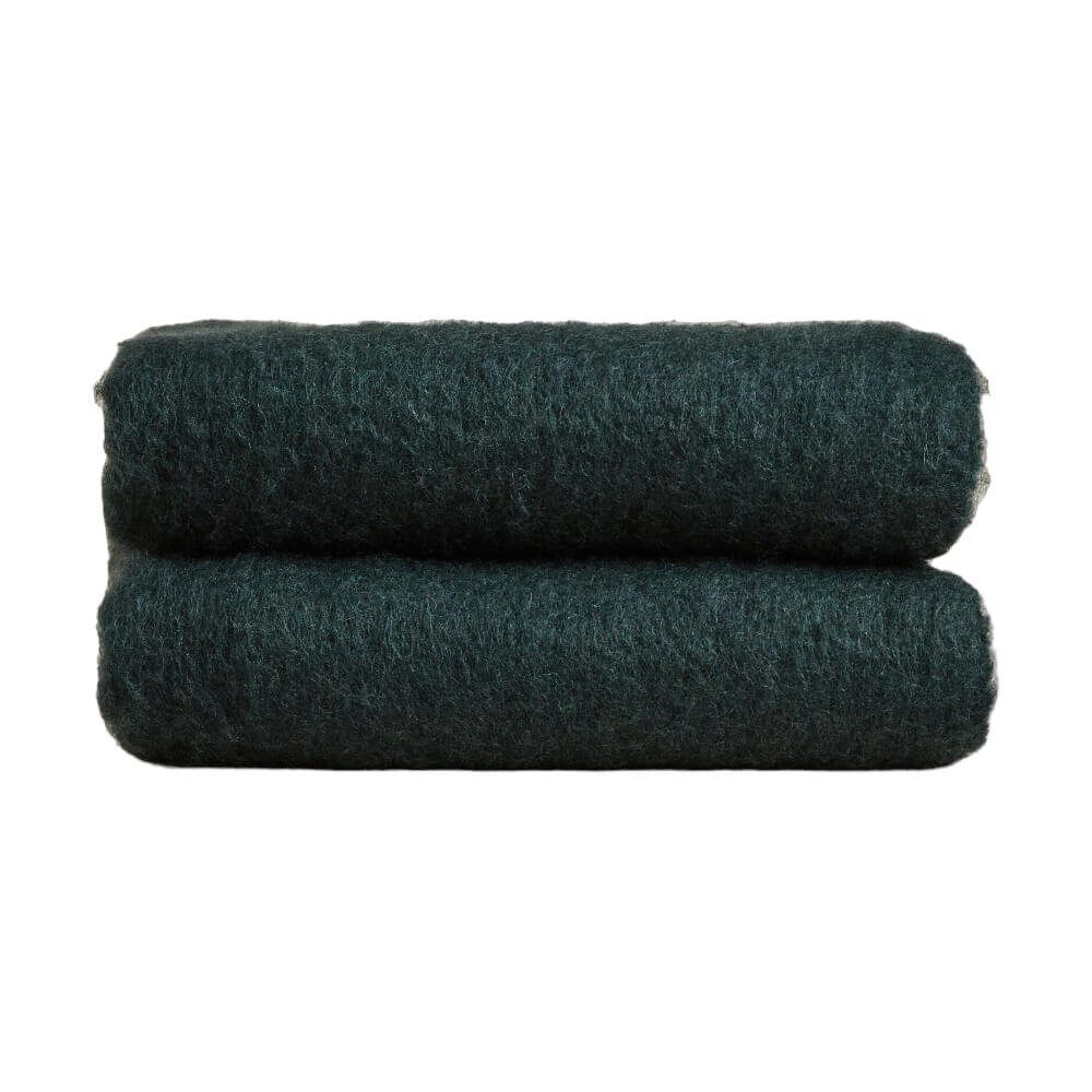 

Плед Zara Home Carded Wool, темно-зеленый