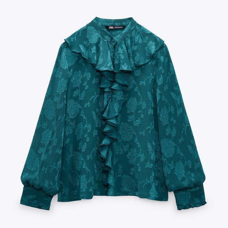 

Рубашка Zara Ruffled Jacquard, зеленый