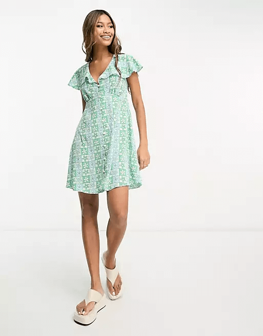 Платье мини Asos Design Tea, голубой/зеленый/белый