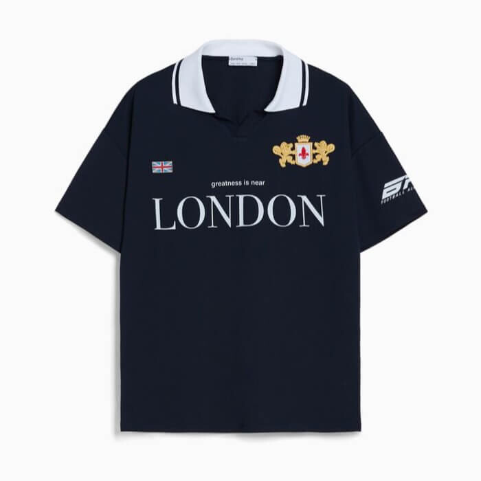 

Футболка Bershka Football Polo Collar, темно-синий
