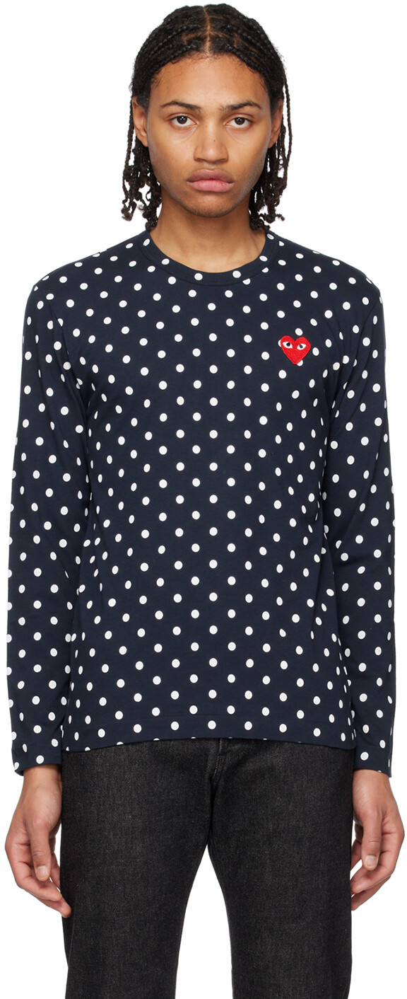 

Темно-синяя футболка с длинным рукавом в горошек Comme des Garçons Play, Синий