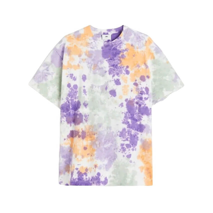 

Хлопковая футболка с рисунком H&M Tie-dye Relaxed Fit, сиреневый