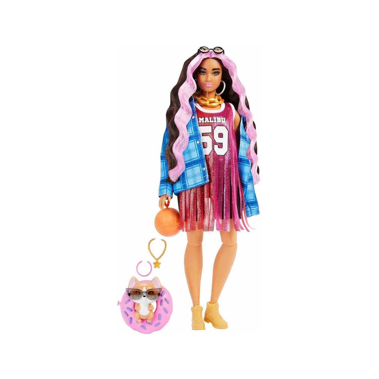 кукла с нарядами барби само очарование Кукла Barbie Extra Baby в клетчатой куртке HDJ46